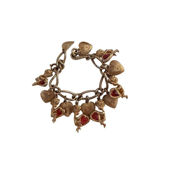 Vintage Womens Gold-toned Charm Bracelet Chunky Chain Multiple Dangling Charms - Picture 16 of 16